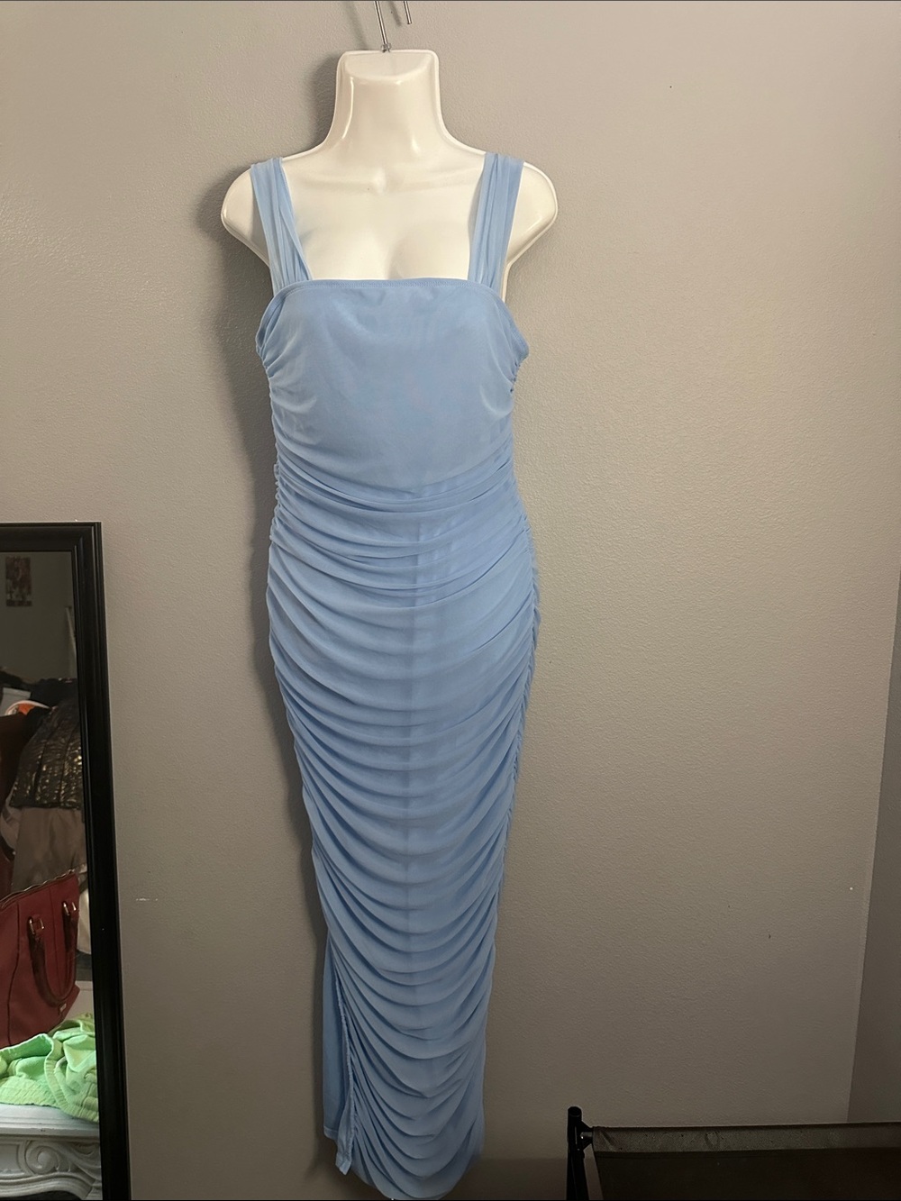 SHEIN Light Blue Ruched Maxi Dress